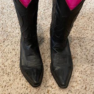 Leddy Vaquero Black Leather Cowboy Boots, Size 8